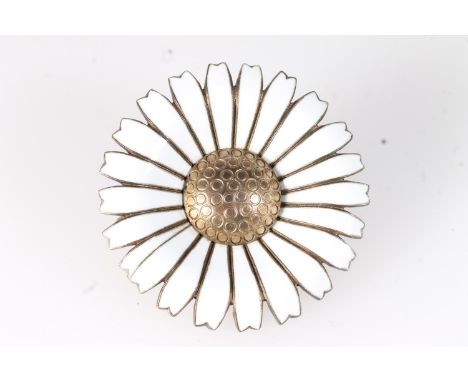 Danish silver and white enamel daisy flowerhead brooch, stamped 'Sterling Denmark' and with the crowned AM mark of Anton Mich