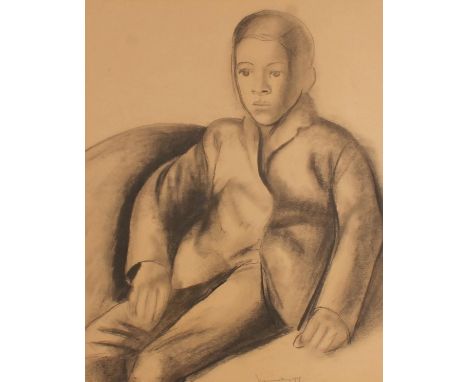 Manner of BERNARD MENINSKY (British 1891-1950) Portrait of a seated boy Charcoal drawing, signed and dated 1917 lower mid rig