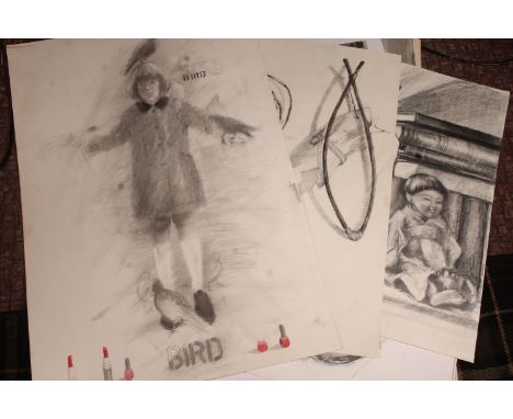 ANNA MILLER (1959-1999) *ARR*, a group of around twenty charcoal and pencil drawings on paper, the largest 101cm x 68cm, subj