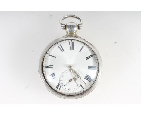 Sterling silver cased pocket watch, French Royal Exchange London, the white enamel dial with Roman Numeral chapter ring and s