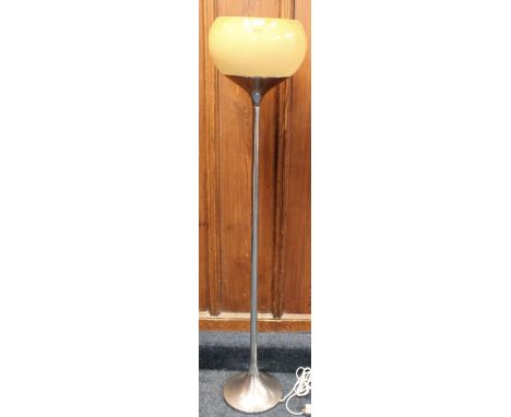 Harvey Guzzine of Italy Mid Century Bud floor lamp in mushroom colour. Chrome under shade appears well. Some light scratches 