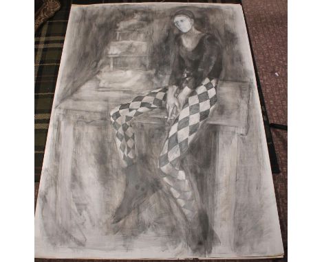 ANNA MILLER (1959-1999) *ARR*  Untitled - full length self portrait in bathing suit  Oil painting, signed verso, 137cm x 99cm
