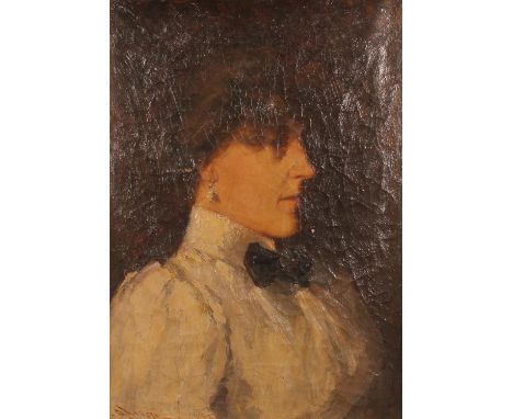 STEPHEN FRANK WASLEY (British 1848-1934) Bust length portrait of a lady  Oil painting on canvas, signed lower left, 48cm x 33