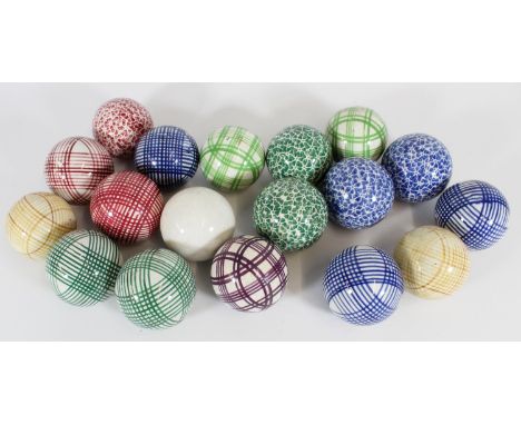 Scottish Carpet Bowls, late 19th century, the glazed pottery bowls including plaids, sponge ware and one white jack (18)