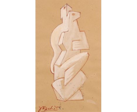 Manner of JACQUES LIPCHITZ (French 1891-1973) L'homme Assis 1920 Mixed media, signed lower left, label verso, 26cm x 16cm, fr