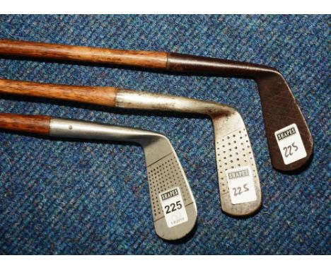 Three vintage hickory shafted golf clubs, comprising of Special Lofter by James Braid Walton Heath, 94cm long, Long Face Mash