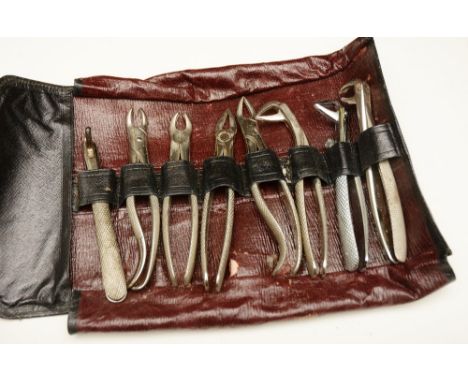 A Royal Army Dental Corps Officers field kit of instruments, in leather case, c.1940's