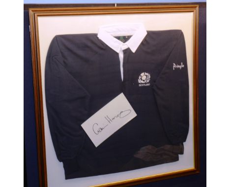 A framed Scotland home rugby shirt, donated by former Scotland rugby captain Gavin Hastings (bought previously at a sportsman