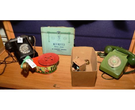 A quantity of collectables, to include a vintage tin plate pixie phone and two Bakelite telephones etc (a lot)