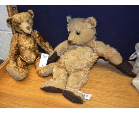 Two vintage stuffed teddy bears, 44cm long (a/f) CONDITION REPORT: Lot 156 - smaller bear is well worn, feet flexible and ank