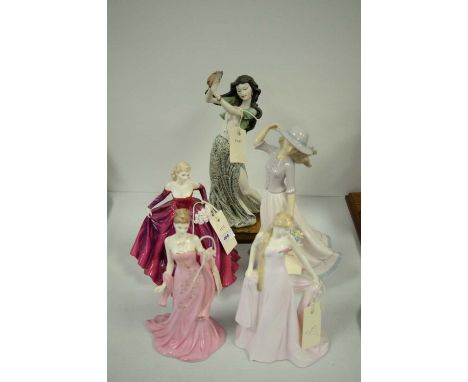 Royal Worcester figurine of 'Sweetheart', 23.5cms high; along with four other lady figurines including Coalport and The Leona