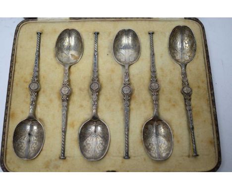 A set of six silver coronation Anointing spoon patterned teaspoons, by William Hair Haseler, cased.