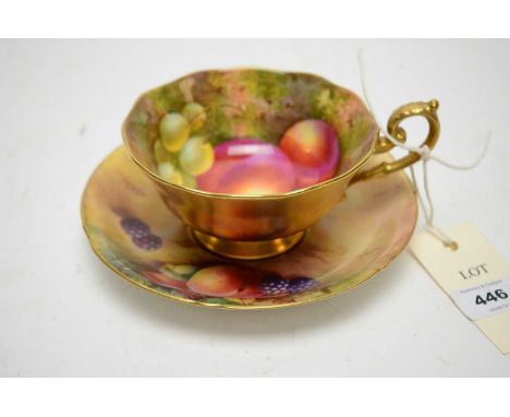 Royal Worcester hand-painted cup and saucer, each decorated with fruit, the cup signed E. Townsend, the saucer signed Moseley