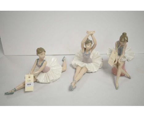 Collection of three Nao figurines, each modelled as a ballerina, the tallest 23cms high.