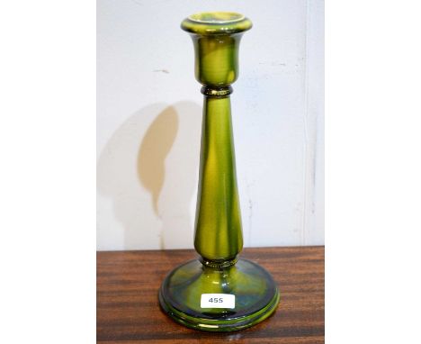 Ault candlestick, with green glaze, 31cms high. 