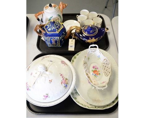 Five Royal Worcester coffee cups and saucers, each decorated with hunting motifs; along with a hunting tea pot and other cera