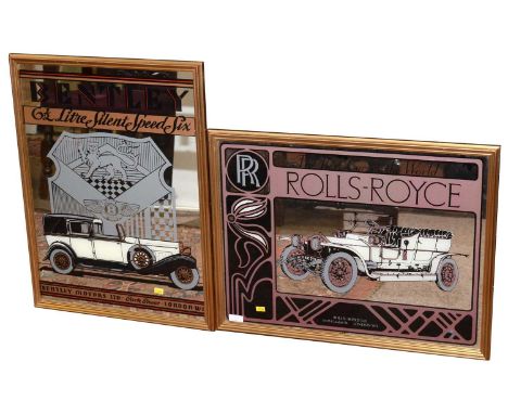 Two 20th Century automobile wall mirrors, one for Rolls Royce and another Bentley, 49 x 64cms and 64 x 49cms. (2)