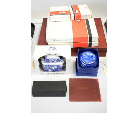 Ringtons Miniature Maling tea pot, with blue and white decoration, in box; along with a Ringtons blue and white ceramic tea c