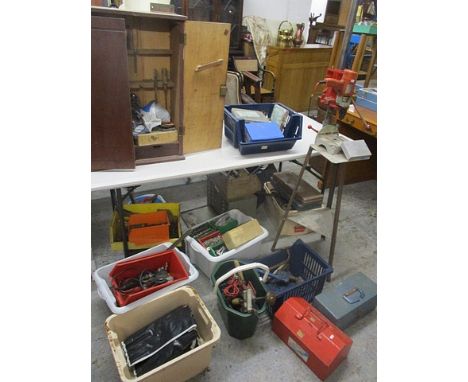 A quantity of mixed tools to include socket sets, drill pieces, a pressure control vale and other items