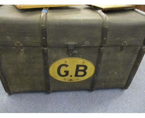 A vintage motoring trunk with a GB AA Motoring emblem to the front, 21 h, 30 w, 21 d