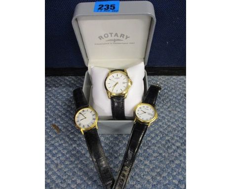 Three leather strap gents watches to include a Rotary Heritage watch, boxed