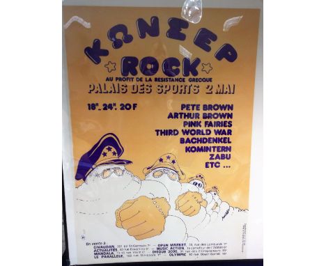 Music Poster, Pink Fairies / Arthur Brown / Third World War / Komintern etc, 1972 French Charity gig poster to aid the resist