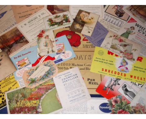 Ephemera, a mixed box of interesting vintage cards, scraps (animals, flowers, children), blotters (Fison's Fertilizer, Welgar