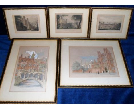 Collectables, 5 prints of St. John's College, Cambridge. Engraved by J Le Keux 'Published for the proprietor Oct 1st 1840 by 