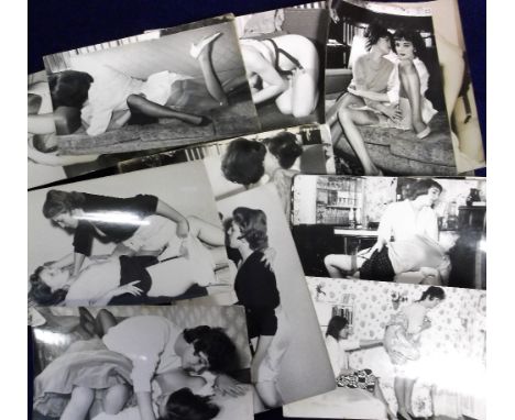 Glamour / Erotica, a collection of approx 100, original, vintage b/w photos, all with lesbian interest inc. topless, lingerie