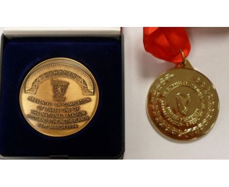 Football medallions, two cased medals, Scottish FA, 'Hampden, Presented on completion of phase one of the National Stadium, S