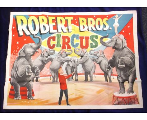 Circus Poster, a Roberts Bros circus poster, circa 1950's/60s, depicting a Ring Master and 7 elephants with a beautiful circu