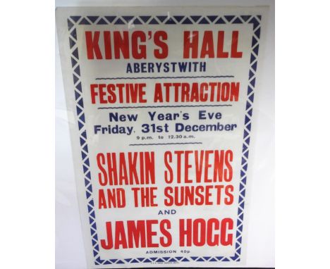 Music Poster, Shakin Stevens &amp; The Sunsets, a gig poster from Kings Hall Aberystwyth 31 Dec 1971, very early poster from 