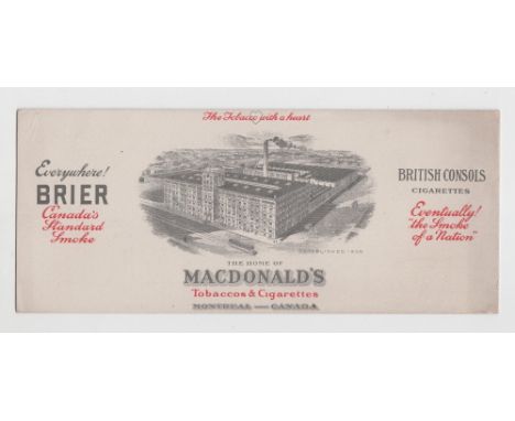 Tobacco advertising, Canada, MacDonald's, advertising blotter showing illustration of MacDonalds Cigarette &amp; Tobacco Fact