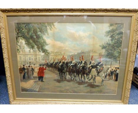 Collectables, 3 Harry and Arthur Payne framed prints. 'Mounting Guard at Whitehall' , 'Changing Guard at St. James' in contem