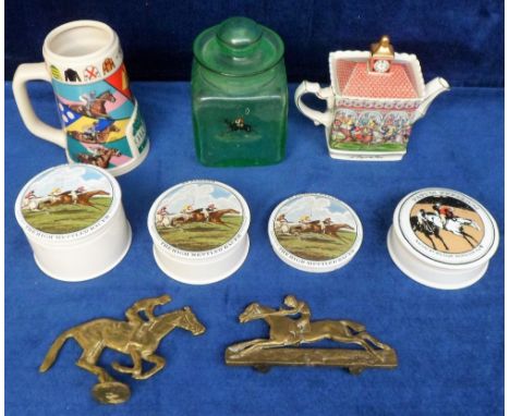 Horse Racing, 16 horse racing related items , Martell Grand National jugs (7) for 1989, 90, 91, 92, 94, 95 &amp; 99, pot lids