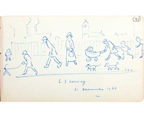 Laurence Stephen Lowry RBA, RA (1887-1976) Street scene with dogs  Initialled, signed and inscribed "31 December 1963", biro,