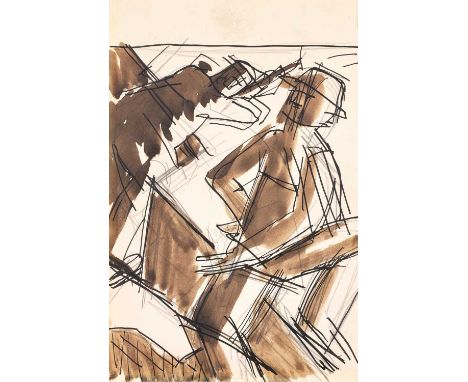 David Bomberg (1890-1957) "Sappers at Work, Under Hill 60" (1919) Ink and wash, 19cm by 12.5cm  Provenance: Ex collection of 