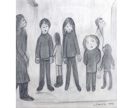 Laurence Stephen Lowry RBA, RA (1887-1976) "Group of Children" (1966) Signed and dated 1966, inscribed verso and dedicated "T