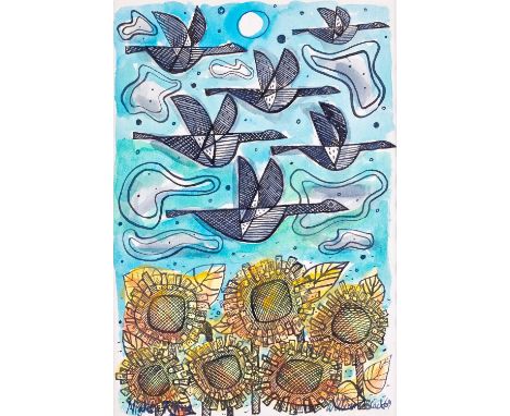 William Black (20th Century)"Night Flying"Signed, inscribed and dated (19)69, ink and wash, together with a further work by t
