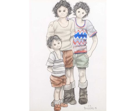 Brian Shields 'Braaq' FBA (1951-1997)Self portrait of Braaq and two friendsSigned and dated (19)75, pencil and watercolour, 1