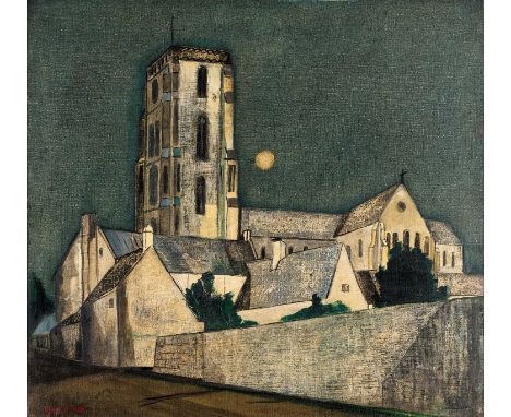 Fred Uhlman (1901-1985)"Church with Moon"Signed, oil on canvas, 55cm by 60cmProvenance: Page Fine Art, LondonCovered in a lay