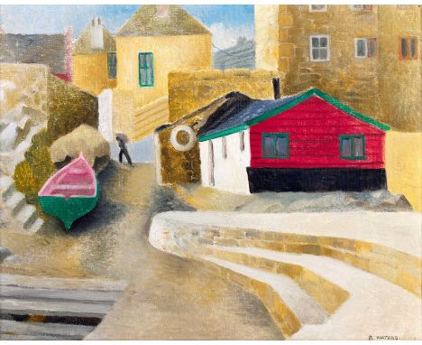 Billie Waters (1896-1979)"The Pink Boat St Ives"Signed, inscribed verso, oil on panel, 29cm by 36cmSome light surface dirt. P