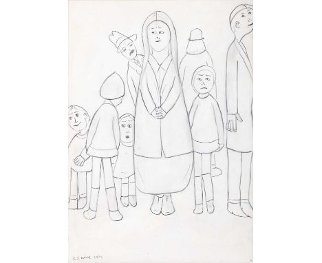 Laurence Stephen Lowry RBA, RA (1887-1976) Figures young and old (1969) Signed and dated 1969, pencil, 42cm by 29.5cm  Proven