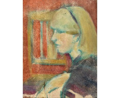 Bernard Dunstan RA, PPRWA (1920-2017)  Portrait of a girl Initialled, oil on panel, 19.5cm by 15cmCovered in a layer of surfa