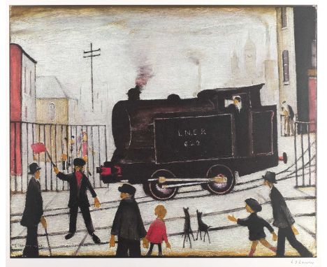 After Laurence Stephen Lowry RBA, RA (1887-1976)"Level Crossing"Signed, a colour reproduction, 49cm by 58cmVery slight cockli