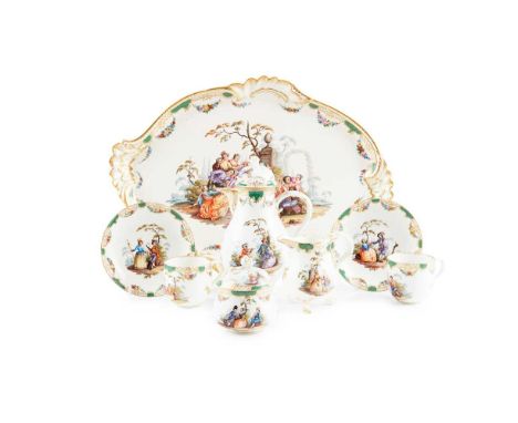 MEISSEN OUTSIDE DECORATED TÊTE-À-TÊTE CIRCA 1900 painted with romantic figurative scenes within a classical landscape setting