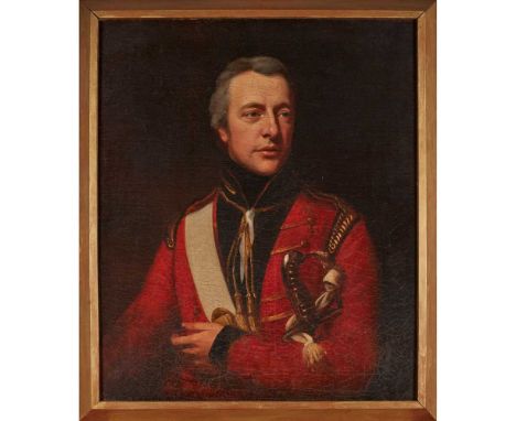 19TH CENTURY ENGLISH SCHOOL HALF LENGTH PORTRAIT OF AN OFFICER OF THE LIGHT CAVALRY DRESSED AS LIGHT DRAGOONS Oil on canvasDi