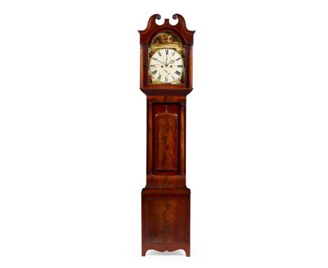 SCOTTISH MAHOGANY LONGCASE CLOCK, GEORGE BAIN, BRECHIN EARLY 19TH CENTURY the swan neck pediment above a painted arched dial 