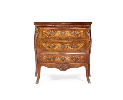 LOUIS XV STYLE KINGWOOD AND MARQUETRY SERPENTINE COMMODE 20TH CENTURY the serpentine top with a moulded edge over three long 