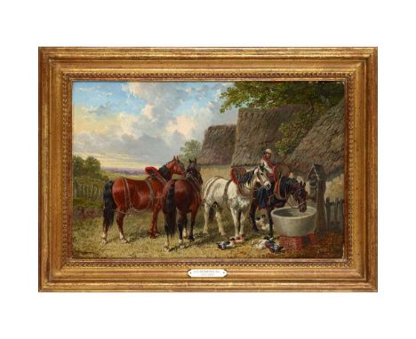 JOHN FREDERICK HERRING JNR (BRITISH 1816-1907) AT THE WATER TROUGH Signed, oil on canvasDimensions:30.5cm x 46cm (12in x 18in